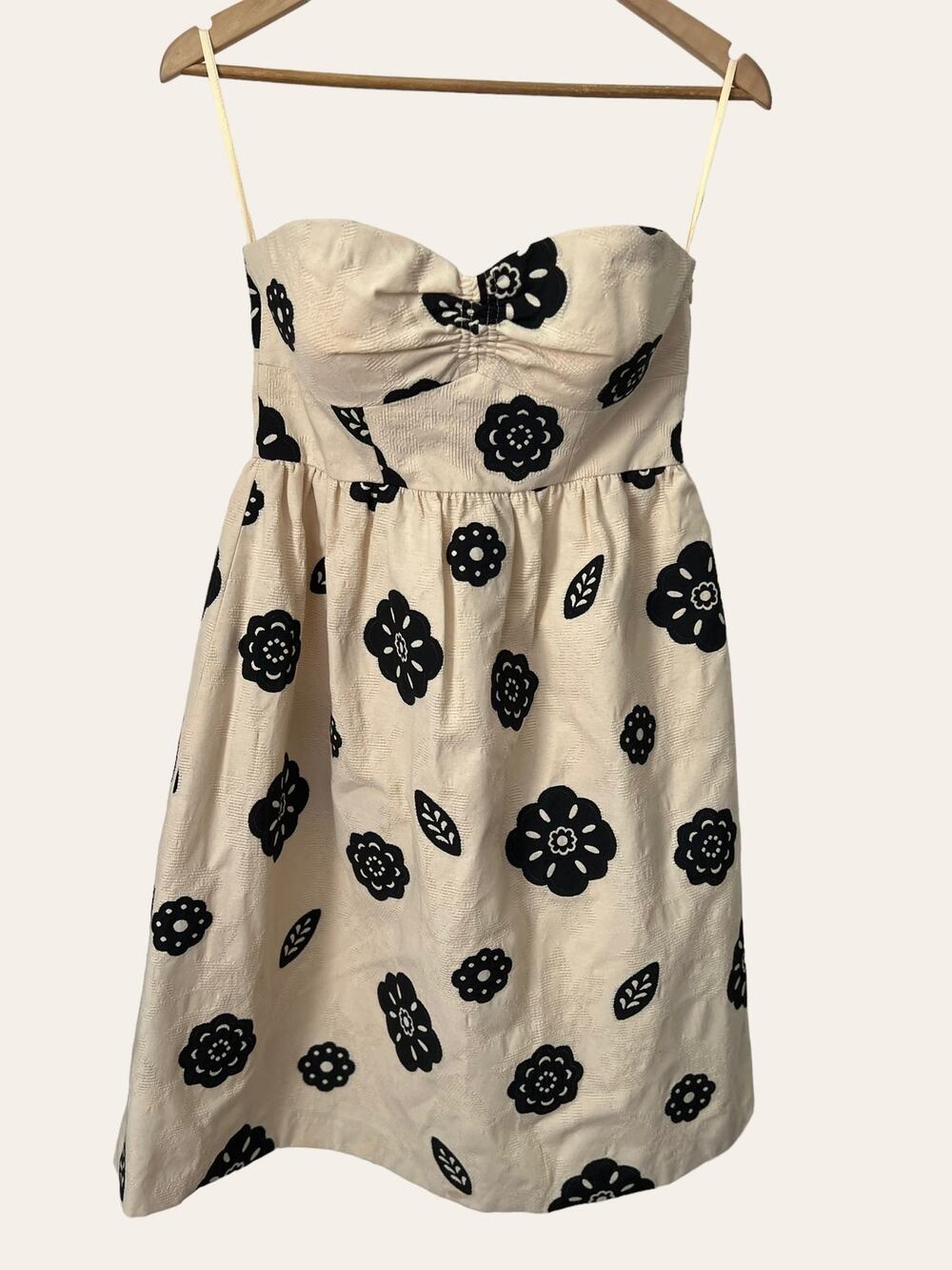 Tibi Ivory & Black Floral Strapless A-Line Cocktail Mini Dress Size 8